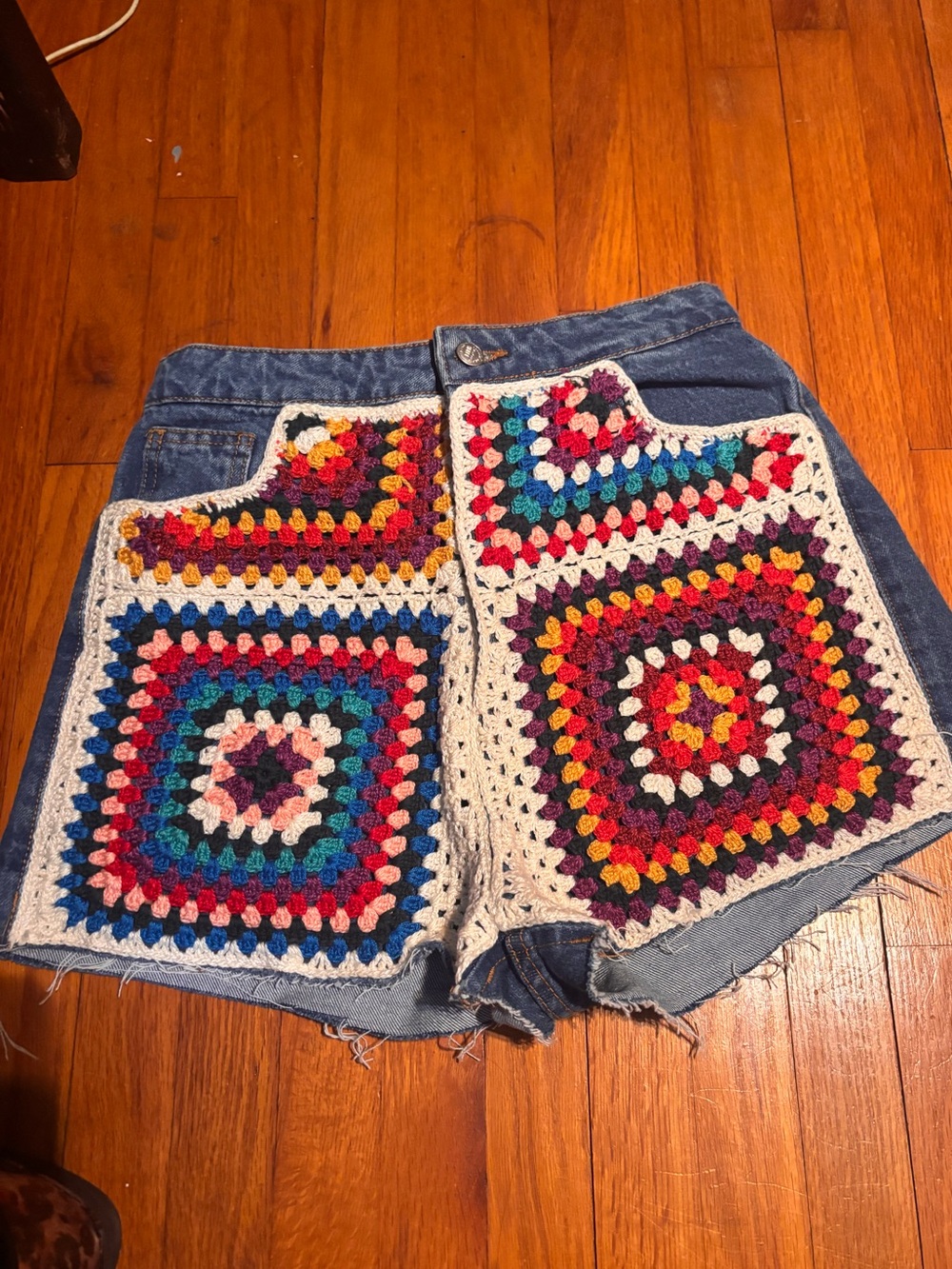 Farm Rio Ultra High-Rise Crochet Denim Shorts Medium